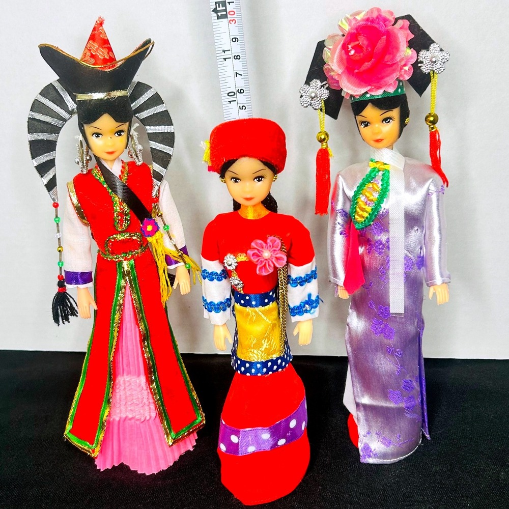 Set of 3~ Asian Traditional Dress Dolls~ Cultural Collectible Figurines~Detailed